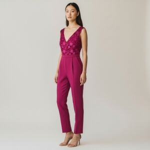 Adelyn Rae fuchsia pink jumpsuit lace velvet floral sleeveless size S